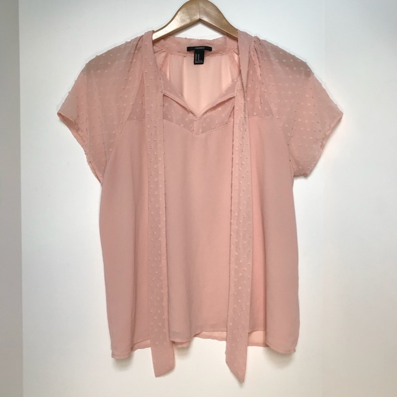 Forever 21 M Light Pink Short Sleeve With Tie - Picture 2 of 4